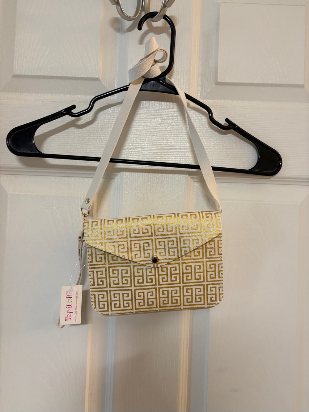 Topiflore White and Gold Patterned Crossbody Bag